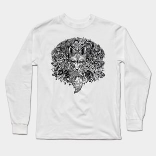 Black and white hiding Fox Long Sleeve T-Shirt